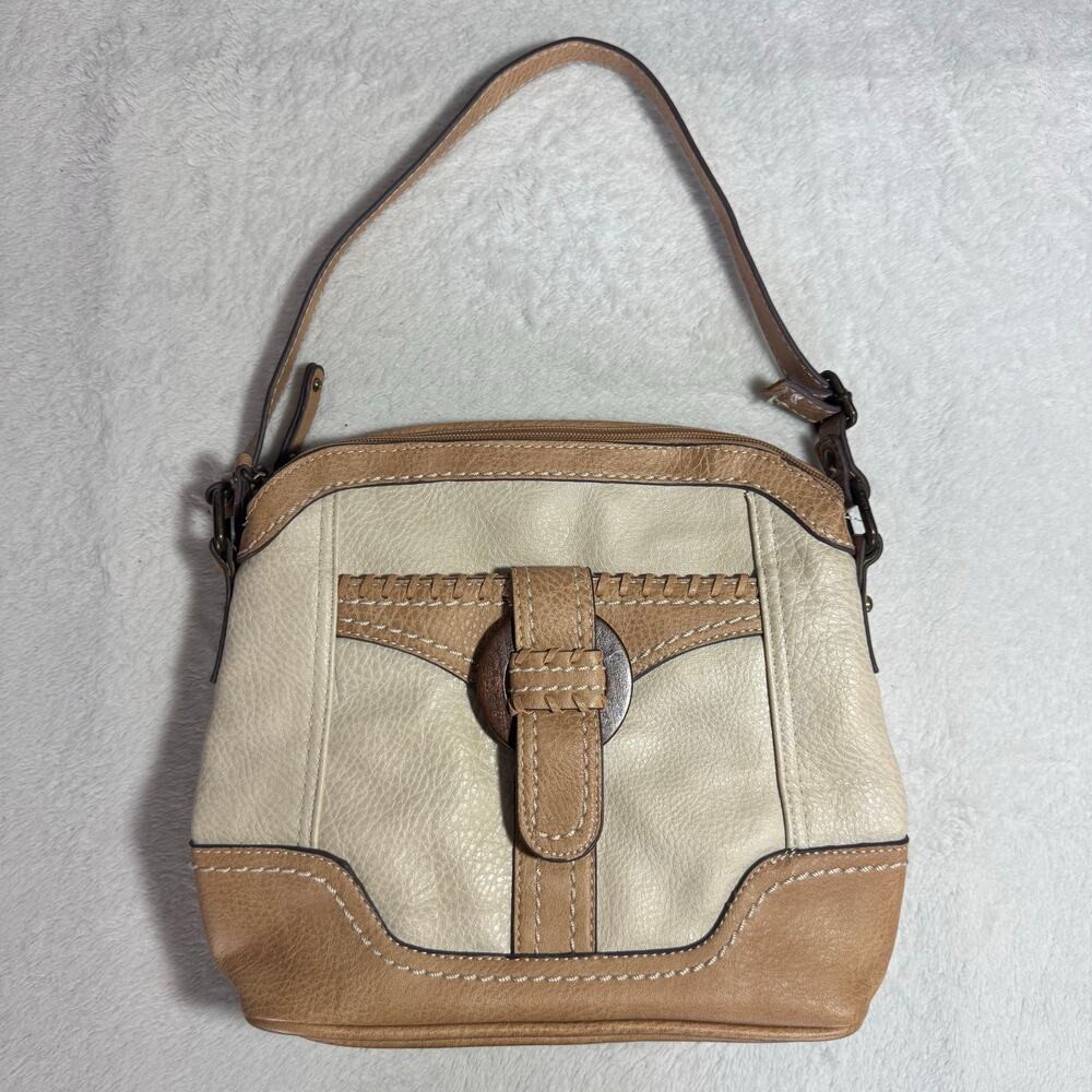 B.O.C. 90s Y2K Boho Faux Leather Shoulder Bag Purse with Wood Embellishment